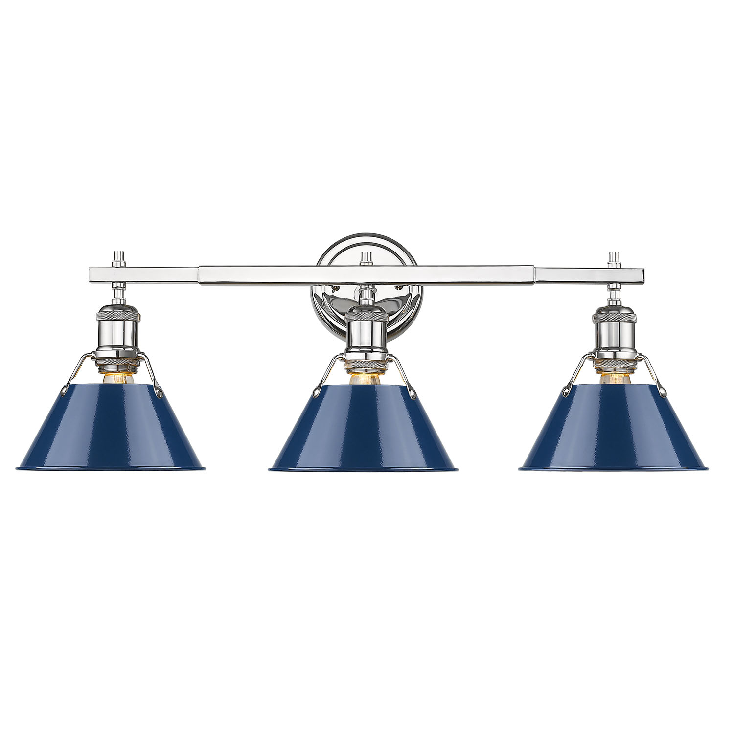Photos - Chandelier / Lamp Wide Golden Lighting 3306-BA3 CH Orwell 3 Light 27"  Vanity Light Chrome with Navy Shades Indoor Lighting Bathroom Fixtures V 