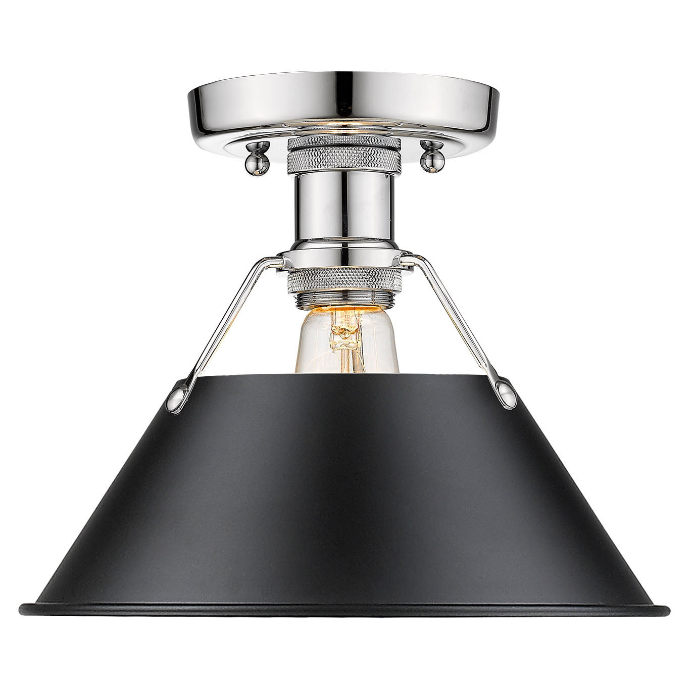 Photos - Chandelier / Lamp Wide Golden Lighting 3306-FM CH Orwell 10"  Semi-Flush Ceiling Fixture Chrome with Black Shades Indoor Lighting Ceiling Fixtu 