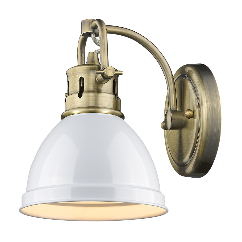 Photos - Chandelier / Lamp Golden Lighting 3602-BA1-AB Duncan 9" Tall Bathroom Sconce Aged Brass / White Indoor Lighting Bathroom Fixtures Bathroom Sco