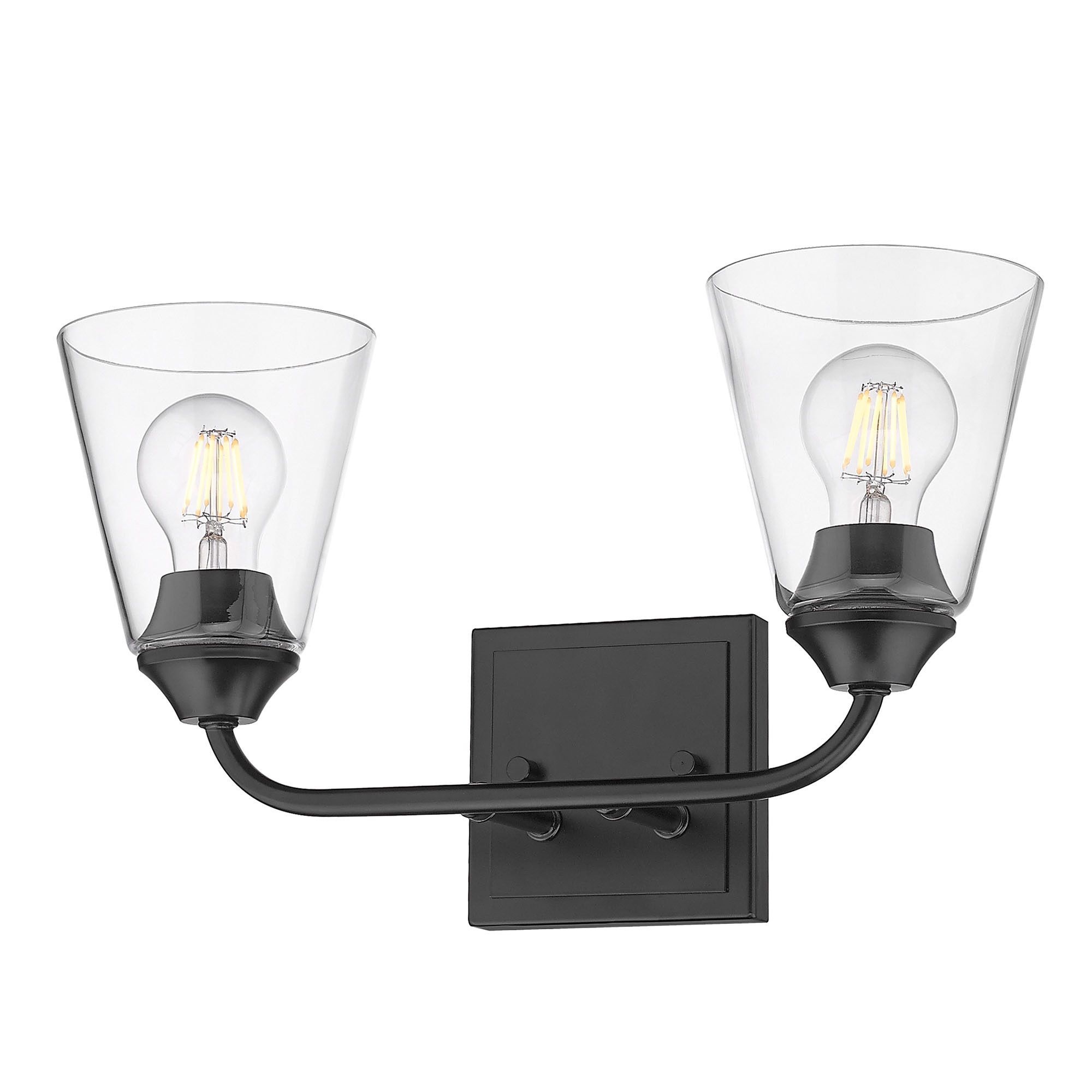 Photos - Chandelier / Lamp Golden Lighting 2120-BA2 CONE Ormond 2 Light 16" Wide Bathroom Vanity Light with Cone Shades Matte Black / Clear Indoor Ligh