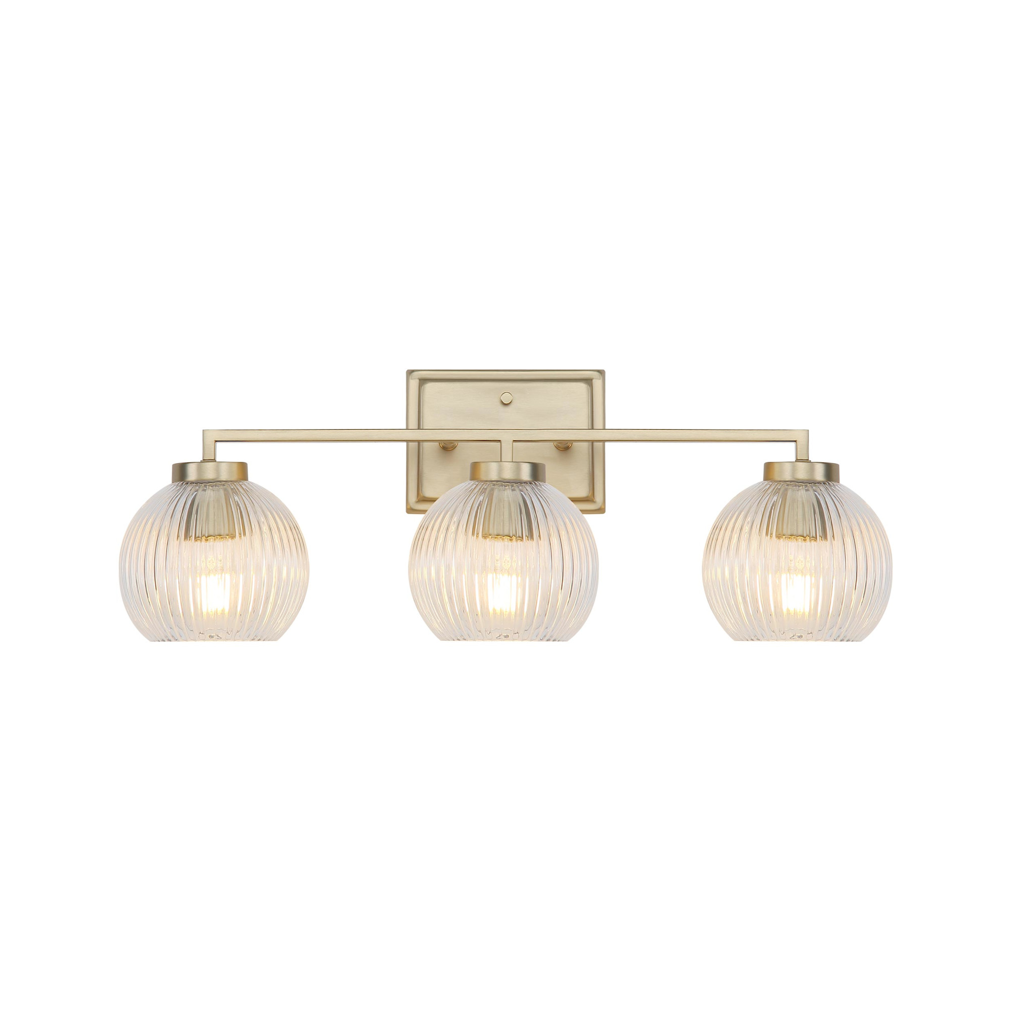 Photos - Chandelier / Lamp Wide Golden Lighting 3094-BA3 Elliott 3 Light 25"  Vanity Light Brushed Champagne Bronze / Ribbed Clear Glass Indoor Lighting 