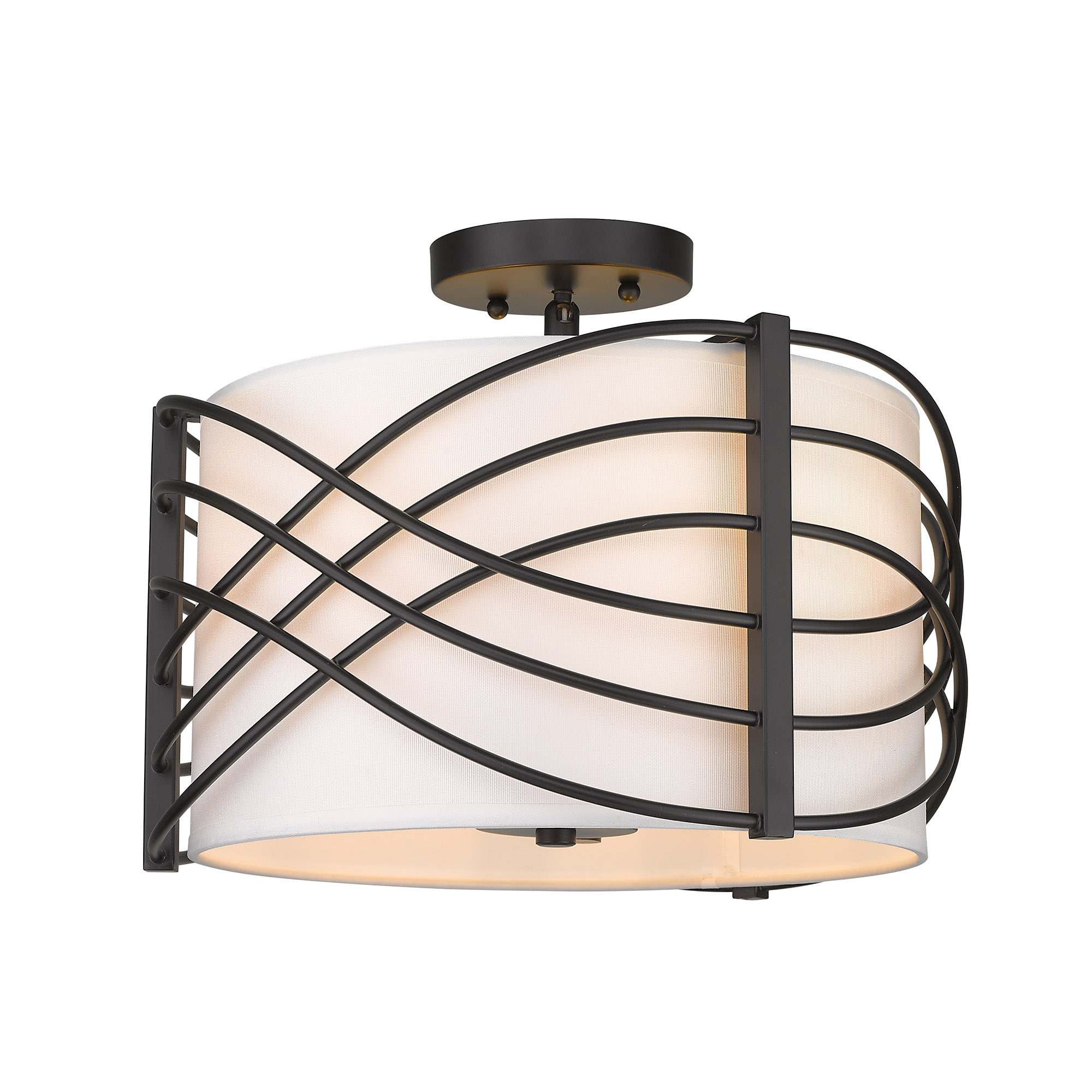 Photos - Chandelier / Lamp Golden Lighting 5516-SF MWS Zara 3 Light 14" Wide Semi-Flush Drum Ceiling Fixture Matte Black Indoor Lighting Ceiling Fixtur