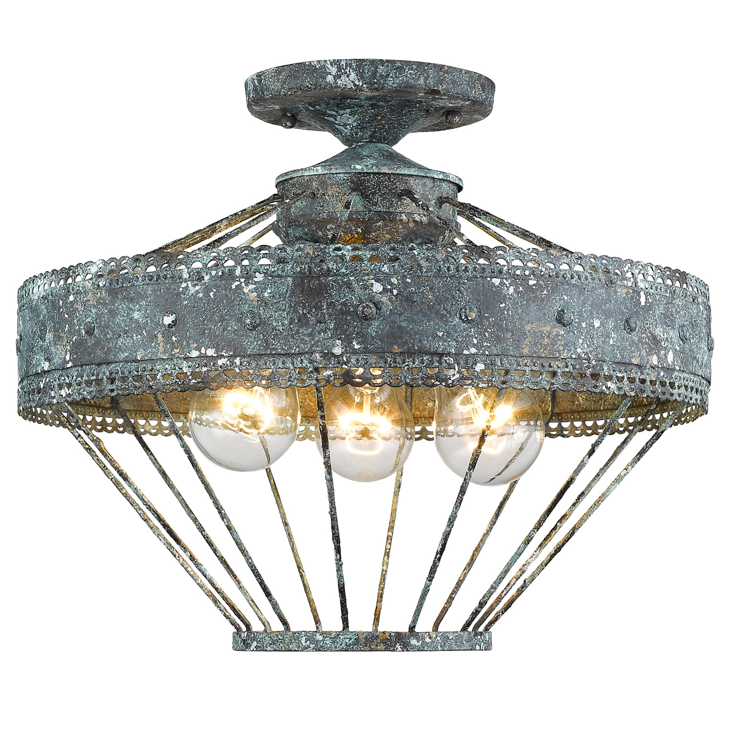 Photos - Chandelier / Lamp Wide Golden Lighting 7856-SF Ferris 3 Light 15"  Semi-Flush Ceiling Fixture Blue Verde Patina Indoor Lighting Ceiling Fixture 