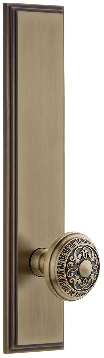 Grandeur Carre Privacy Door Knobset with Windsor Knob - Vintage Brass - 803733