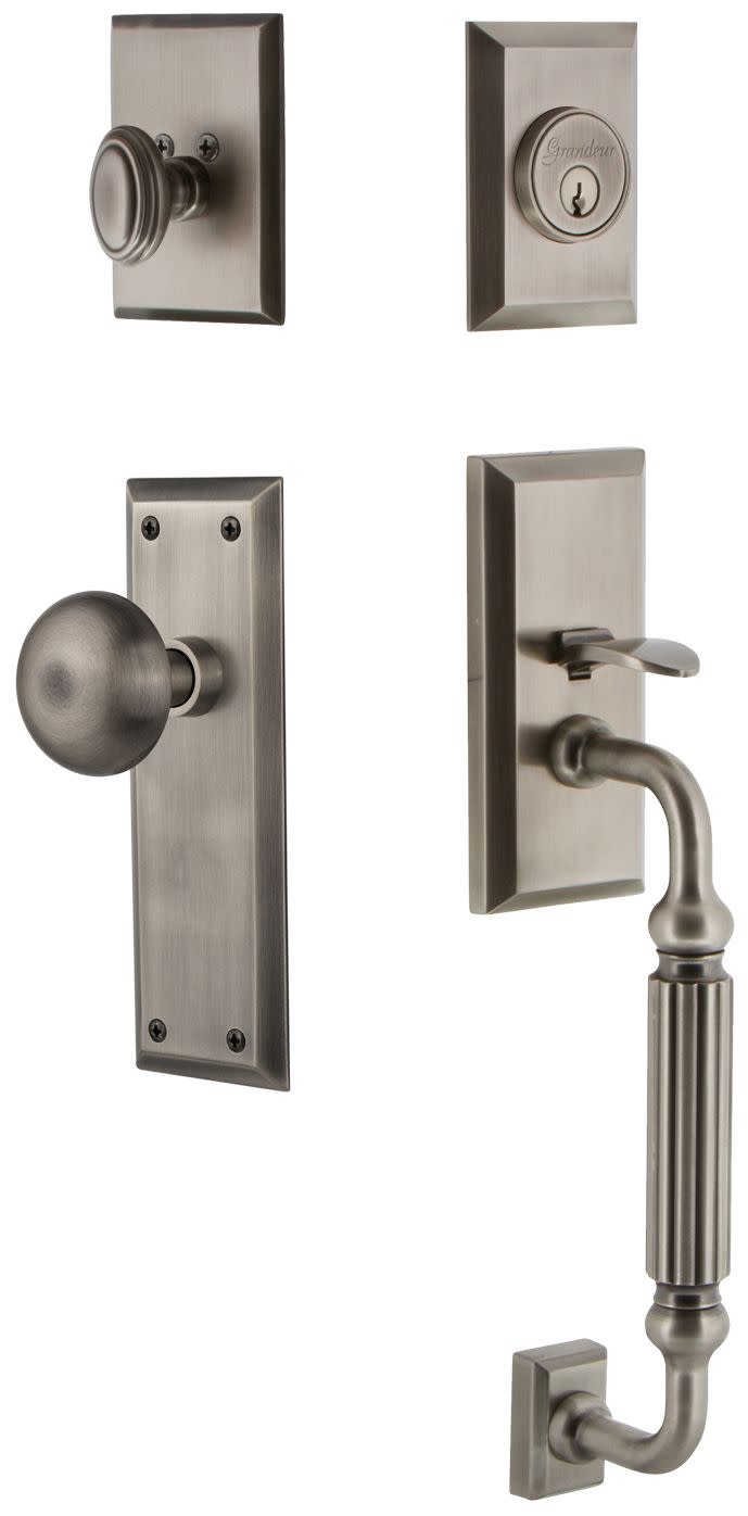 Photos - Interior Door A&D Grandeur FAVFAVESET238FG Fifth Avenue Solid Brass Rose Keyed Entry Single Cylinder "F" Grip Handleset with Fifth Avenue Knob 