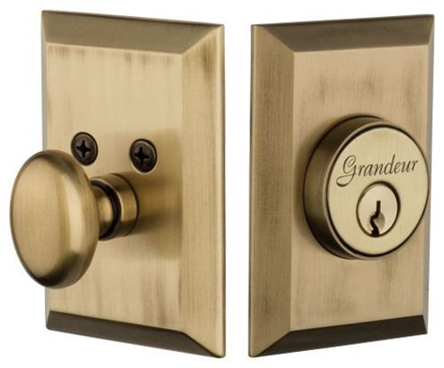 Photos - Door Lock MKW Grandeur FAVFAVSGLCYL238 Fifth Avenue Solid Brass Keyed Entry Single Cylinder Deadbolt with 2-3/8" Backset Vintage Brass Doo 