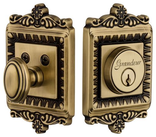 Photos - Door Lock Windsor Grandeur WINWINSGLCYL238  Solid Brass Rose Keyed Entry Single Cylinder Deadbolt with 2-3/8" Backset Vintage Brass Doo 