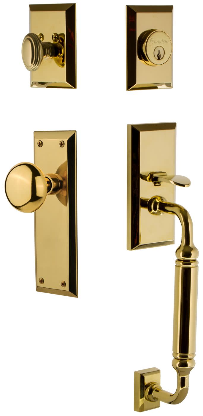 Photos - Interior Door A&D Grandeur FAVFAVESET238CG Fifth Avenue Solid Brass Rose Keyed Entry Single Cylinder "C" Grip Handleset with Fifth Avenue Knob 