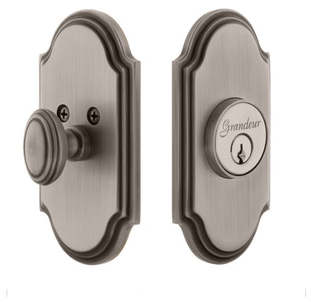 Photos - Door Lock Arc International Grandeur ARCARCSNGCYL234 Arc Solid Brass Single Cylinder Deadbolt with 2-3/4" Backset Antique Pewter Door Hardware Deadbolts 