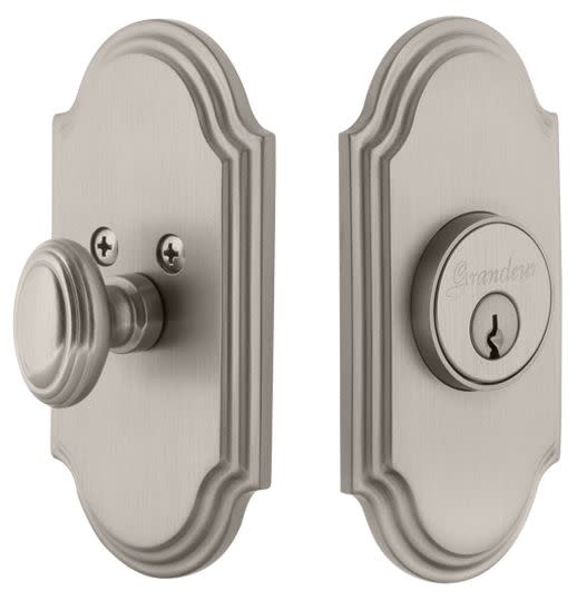 Photos - Door Lock Arc International Grandeur ARCARCSNGCYL234 Arc Solid Brass Single Cylinder Deadbolt with 2-3/4" Backset Satin Nickel Door Hardware Deadbolts K 