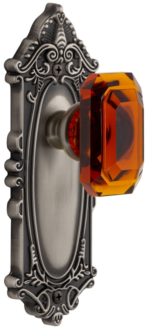 Photos - Door Handle Grande Grandeur GVCBCAPSG234 Victorian Solid Brass Passage Set with Baguette Amber Crystal Knob and 2-3/4" Backset Antique P