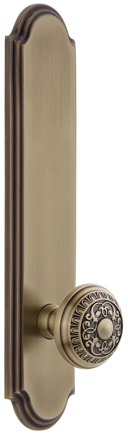 Grandeur Arc Rose Left Handed Privacy Door Knobset with Windsor Knob - Vintage Brass - 837035