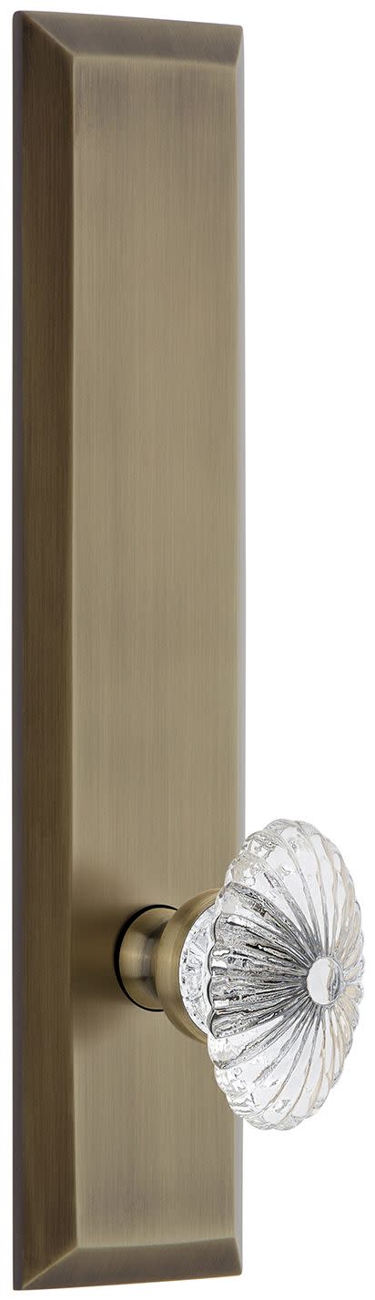Grandeur Fifth Avenue Privacy Door Knobset with Burgundy Crystal Knob - Vintage Brass - 837553