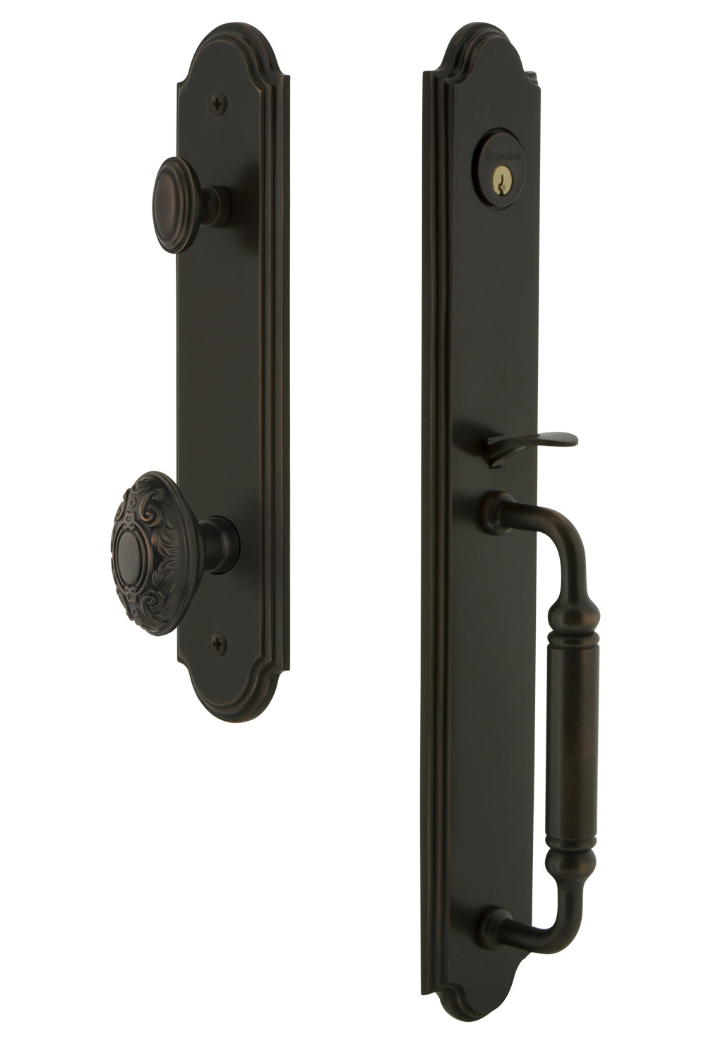 Photos - Interior Door Grande Grandeur ARCCGRGVCESET238 Arc Solid Brass Rose Keyed Entry Single Cylinder Full Plate "C" Grip Handleset with Victori
