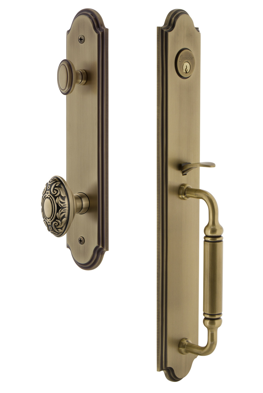 Photos - Interior Door Grande Grandeur ARCCGRGVCESET238 Arc Solid Brass Rose Keyed Entry Single Cylinder Full Plate "C" Grip Handleset with  Victori 