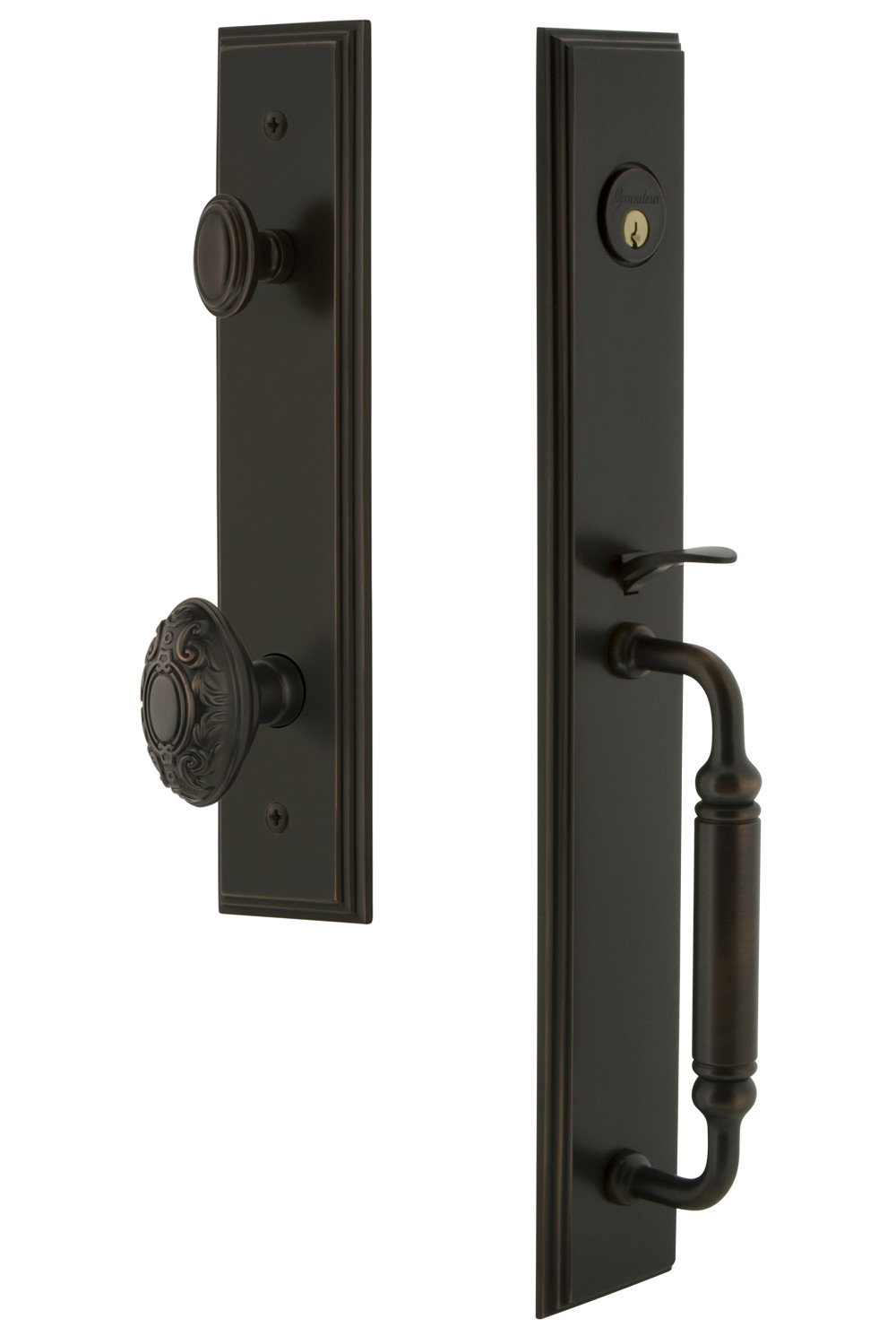 Photos - Interior Door Grande Grandeur CARCGRGVCESET238 Carre Solid Brass Rose Keyed Entry Single Cylinder Full Plate "C" Grip Handleset with  Victo 