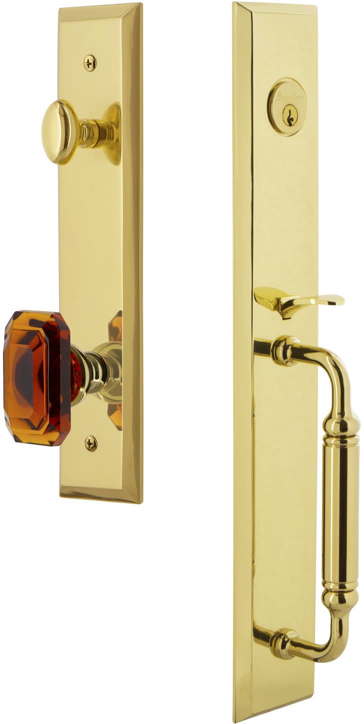 Photos - Interior Door A&D Grandeur FAVCGRBCAESET238 Fifth Avenue Solid Brass Rose Keyed Entry Single Cylinder "C" Grip Handleset with Baguette Amber C 
