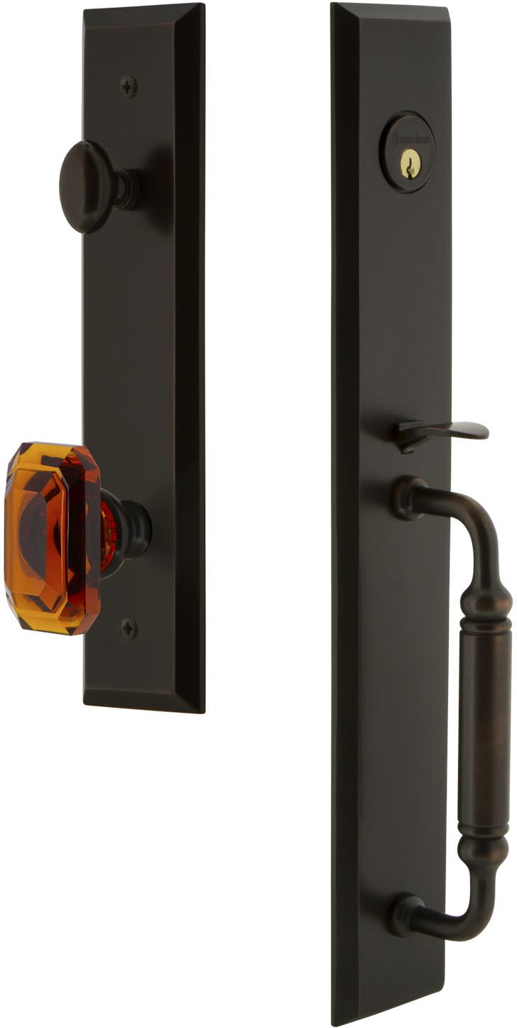 Photos - Interior Door A&D Grandeur FAVCGRBCAESET234 Fifth Avenue Solid Brass Rose Keyed Entry Single Cylinder "C" Grip Handleset with Baguette Amber C 