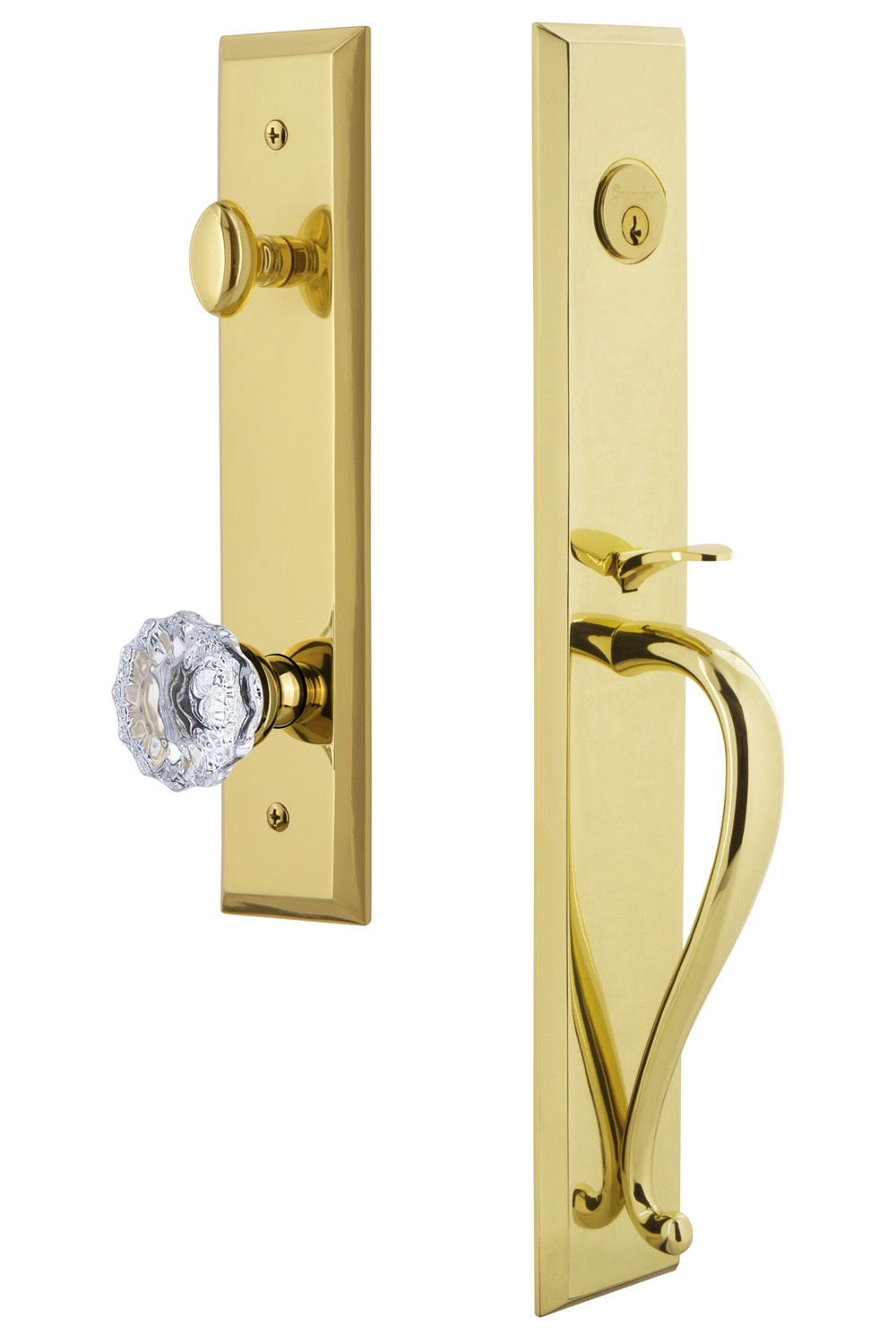 Photos - Interior Door MKW Grandeur FAVSGRFONESET234 Fifth Avenue Solid Brass Rose Keyed Entry Single Cylinder Full Plate "S" Grip Handleset with Fonta 
