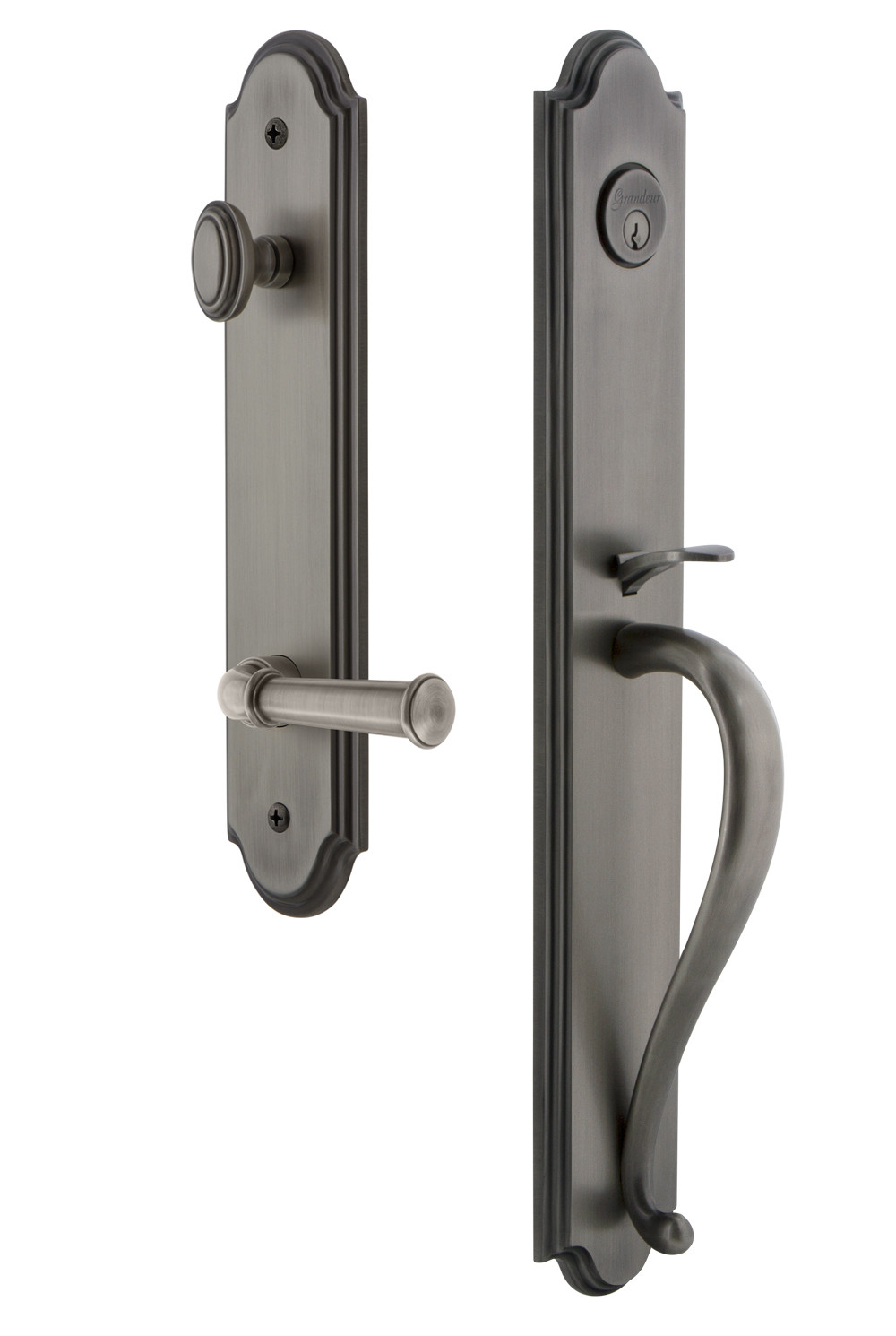 Photos - Interior Door A&D Grandeur ARCSGRGEOESET238RH Arc Solid Brass Rose Right Handed Keyed Entry Single Cylinder Full Plate "S" Grip Handleset with 