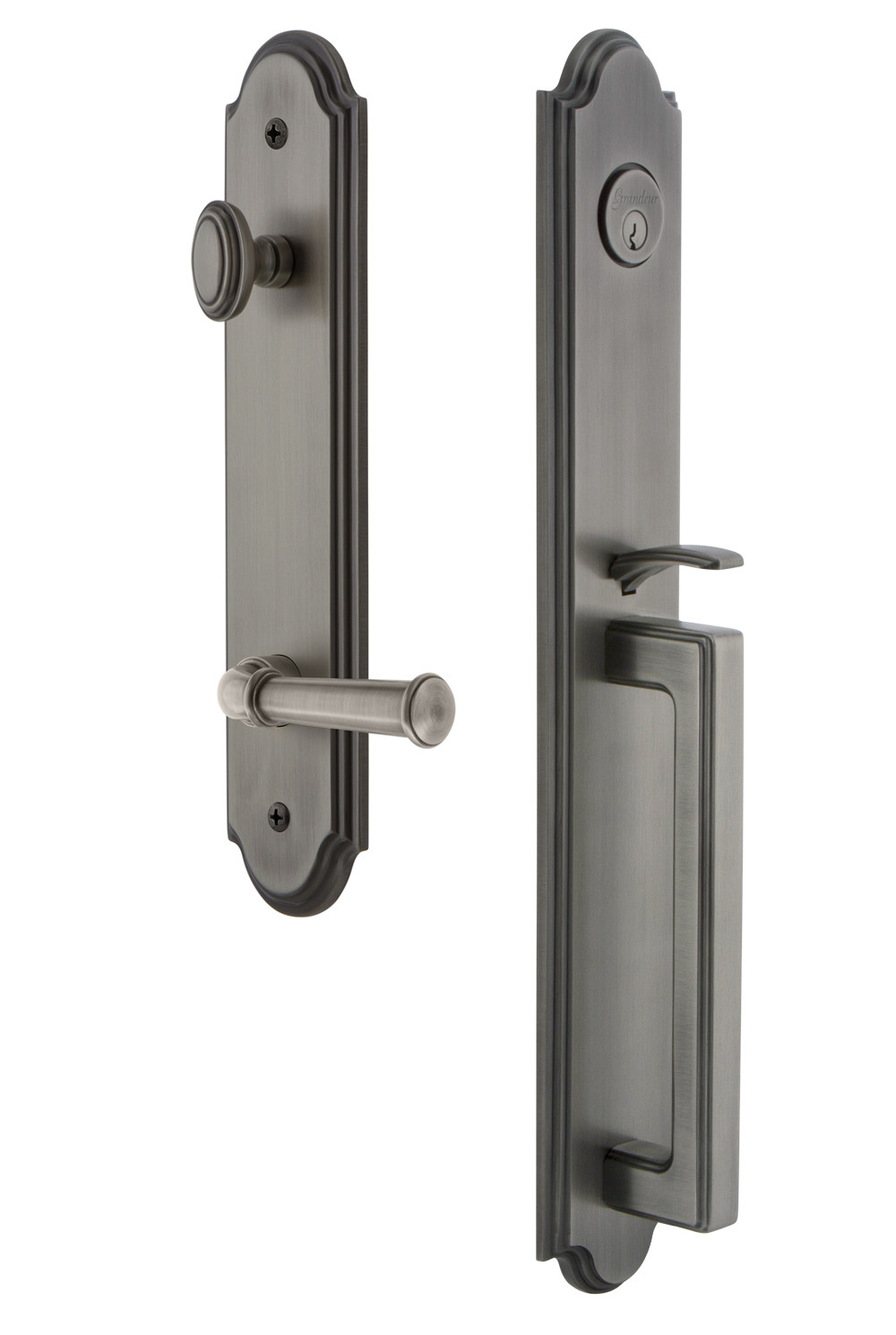 Photos - Interior Door A&D Grandeur ARCDGRGEOESET238RH Arc Solid Brass Rose Right Handed Keyed Entry Single Cylinder Full Plate "D" Grip Handleset with 