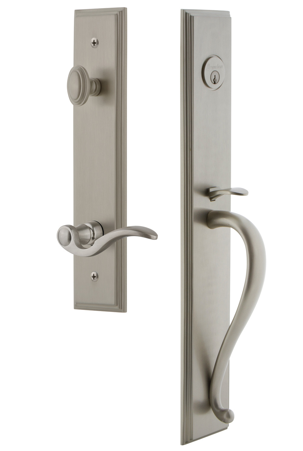 Photos - Interior Door A&D Grandeur CARSGRBELESET234RH Carre Solid Brass Rose Right Handed Keyed Entry Single Cylinder Full Plate "S" Grip Handleset wi 