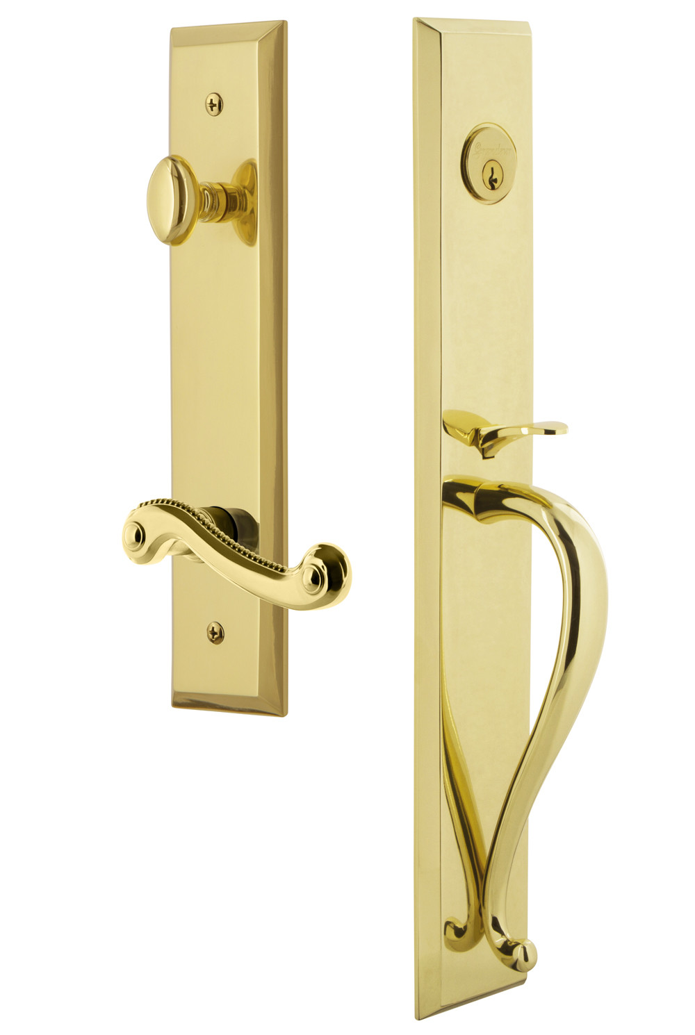 Photos - Interior Door MKW Grandeur FAVSGRNEWESET234RH Fifth Avenue Solid Brass Rose Right Handed Keyed Entry Single Cylinder Full Plate "S" Grip Handl 