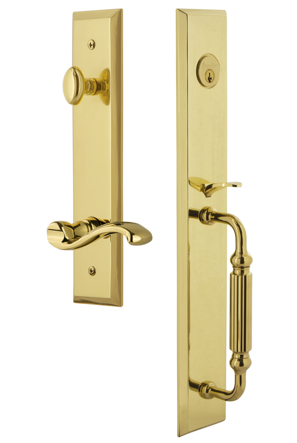 Photos - Interior Door MKW Grandeur FAVFGRPRTESET238LH Fifth Avenue Solid Brass Rose Left Handed Keyed Entry Single Cylinder Full Plate "F" Grip Handle 