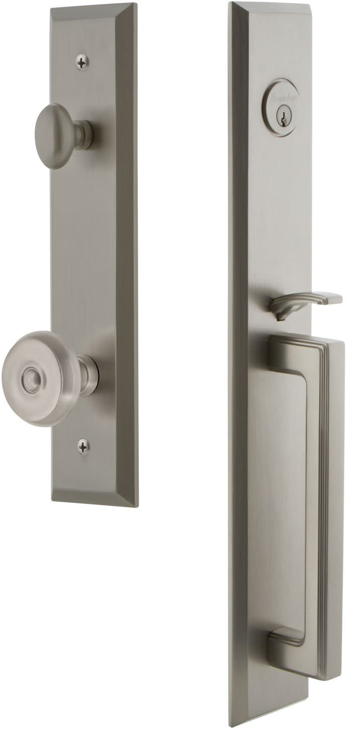 Photos - Other for Repair MKW Grandeur FAVDGRBOUESETDNA Fifth Avenue Solid Brass Rose Dummy "D" Grip Handleset with Bouton Knob Satin Nickel Door Hardware 