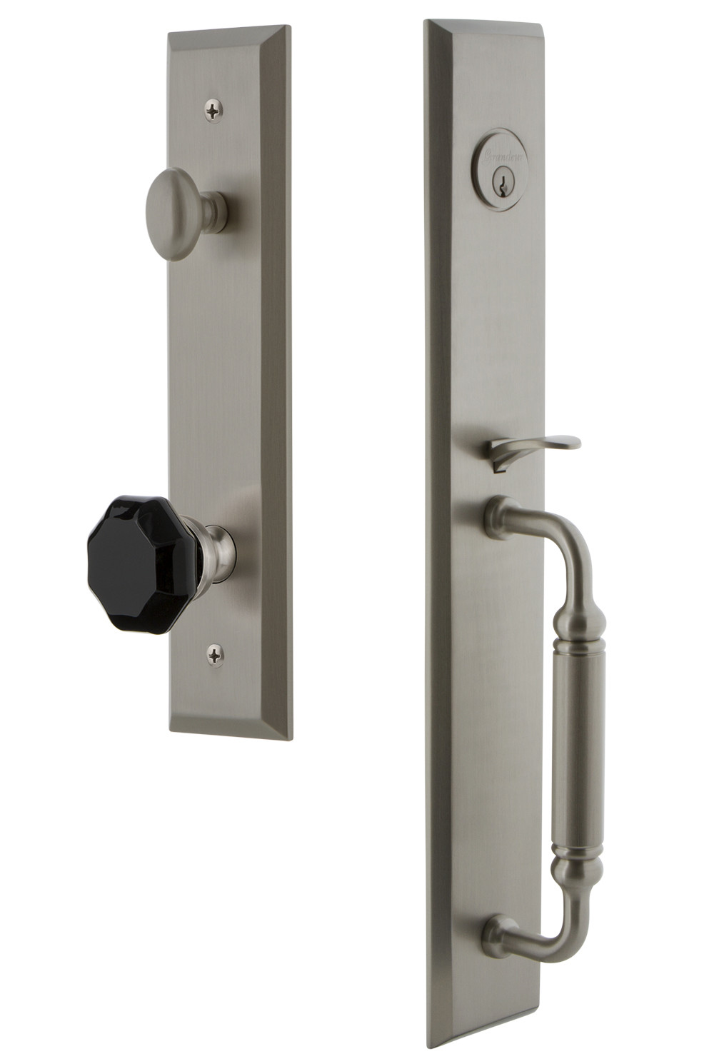 Photos - Interior Door MKW Grandeur FAVCGRLYOESET238 Fifth Avenue Solid Brass Rose Keyed Entry Single Cylinder 'C' Grip Handleset with Lyon Black Cryst 