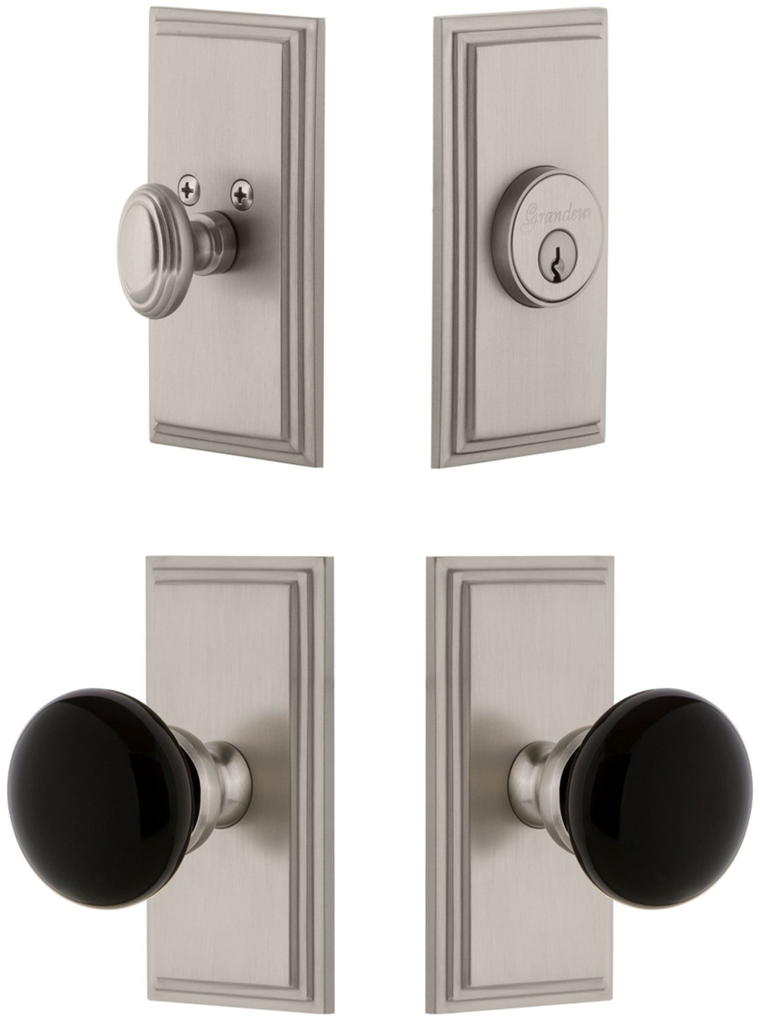 Grandeur CARCOV_SP_ESET_238 Carre Solid Brass Rose Single Cylinder Keyed Entry Deadbolt and Knobset Combo Pack with Coventry Knob and 2-3/8" Backset