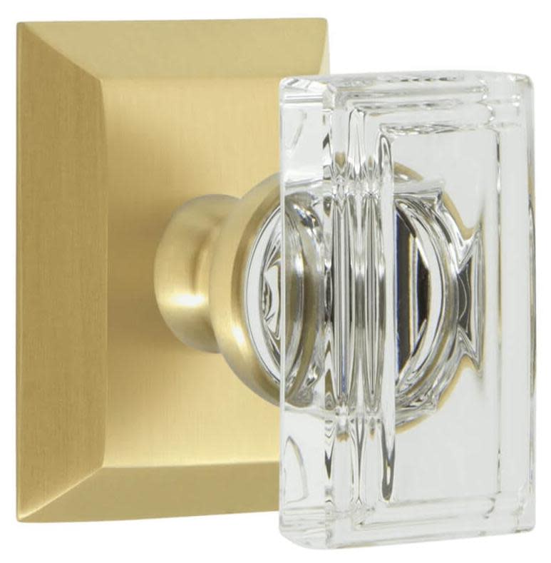 Photos - Door Handle Grandeur FSQCCRPSG234CS Carre Crystal Solid Brass Passage Door Knob Set with Fifth Avenue Square Trim from the Concealed Scr