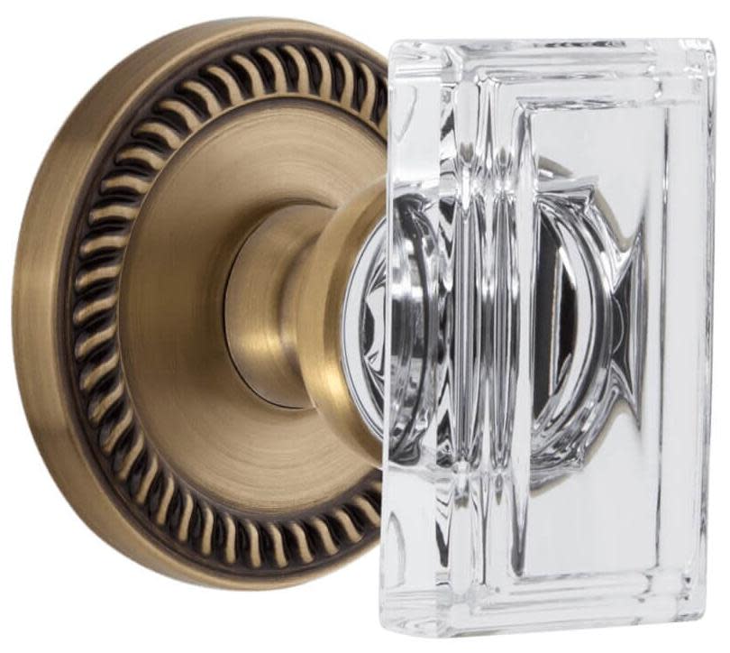 Photos - Door Handle Grandeur NEWCCRSDNACS Carre Crystal Solid Brass Non-Turning One-Sided Dummy Door Knob with Newport Trim from the Concealed S