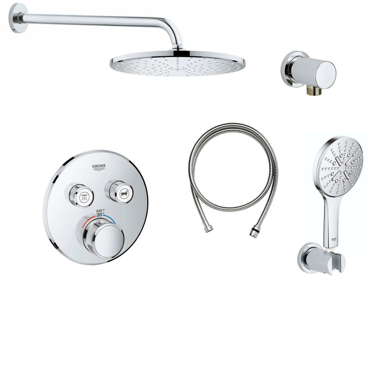 Grohe GSS-Grohtherm-CIR-21 Grohtherm Thermostatic Shower System with Shower Head Shower Arm Smartactive Hand Shower and Hose - Valve Included