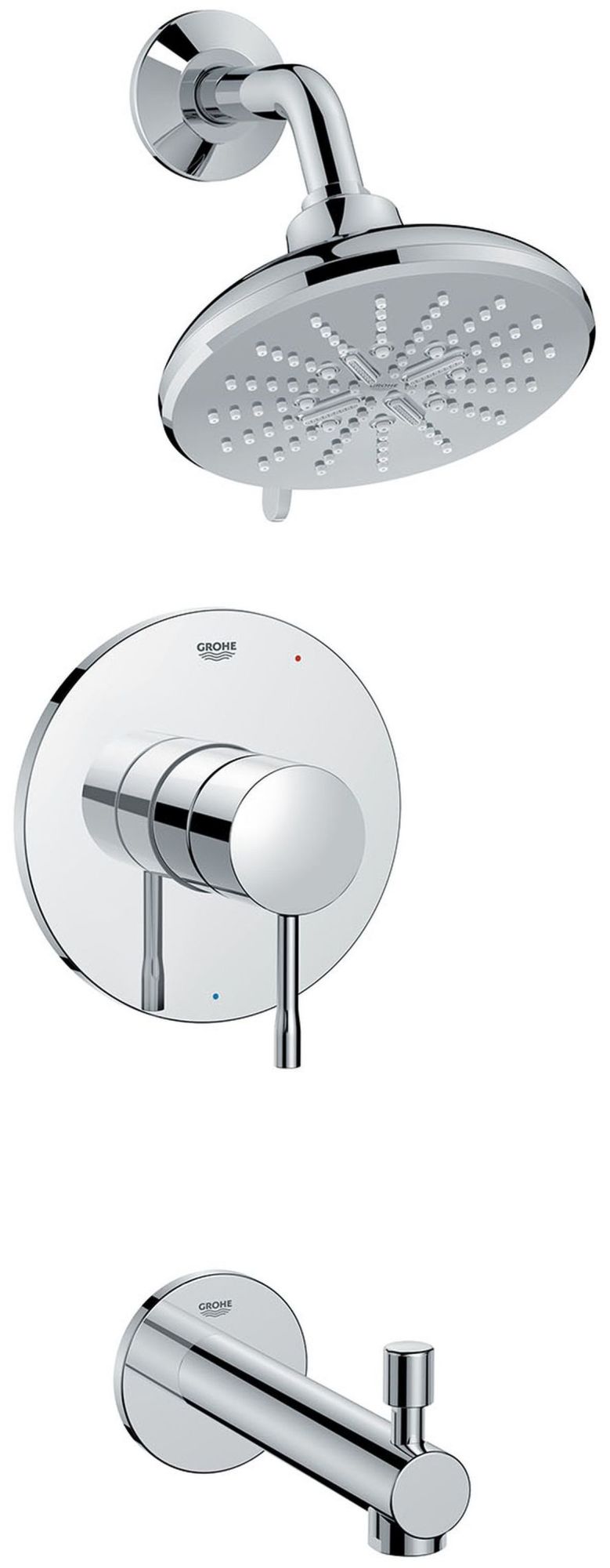 Grohe 10 249 6 Essence Tub and Shower Trim Package with 1.75 GPM Multi Function Shower Head with DreamSpray EcoJoy DripStop SmartToggle