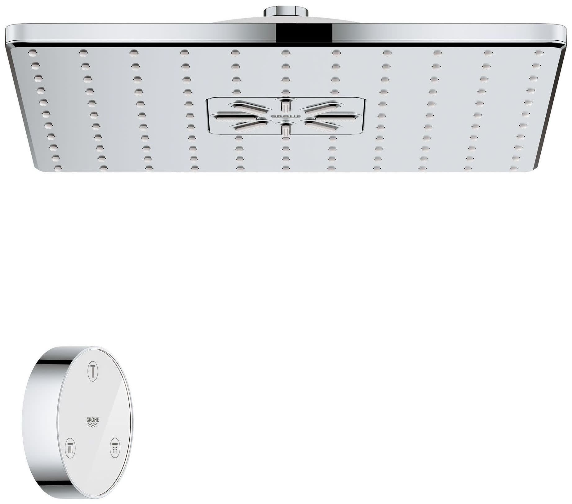 Grohe 26 645 Rainshower 1.75 GPM Multi Function Shower Head with SmartConnect Remote Starlight Chrome Showers Shower Heads Multi Function