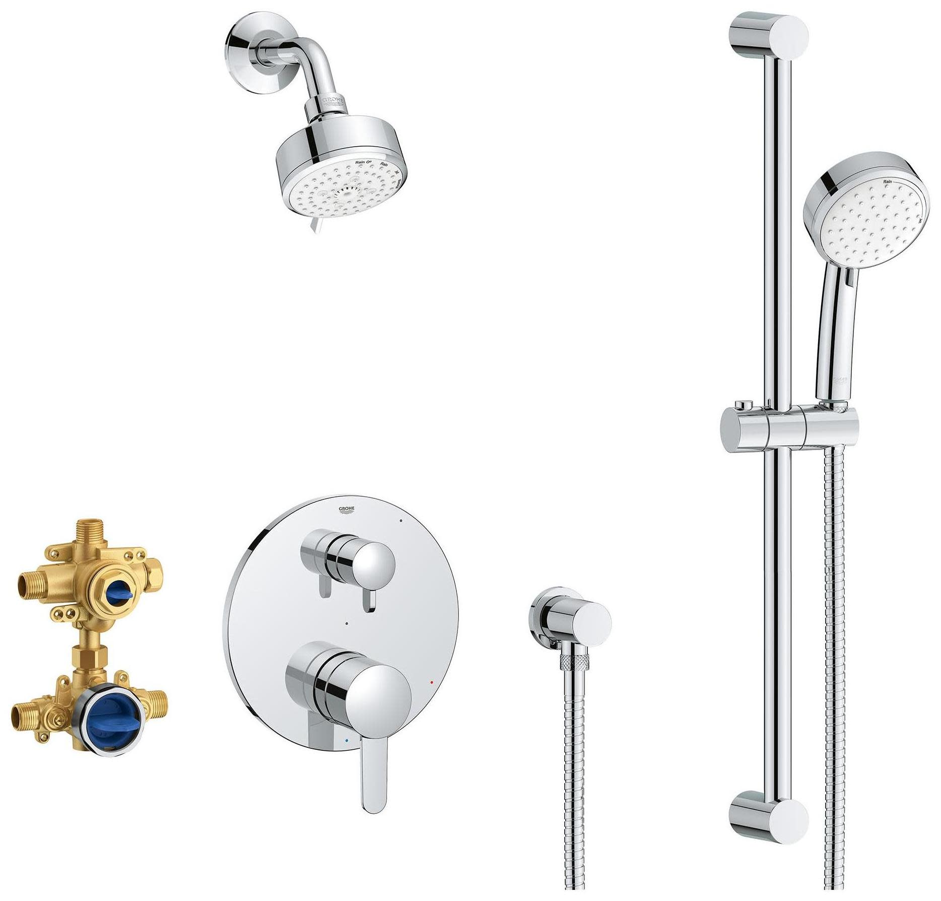 Grohe 29 429 Cosmopolitan Pressure Balanced Shower System with Shower Head Hand Shower Slide Bar Shower Arm Hose and Valve Trim Starlight Chrome