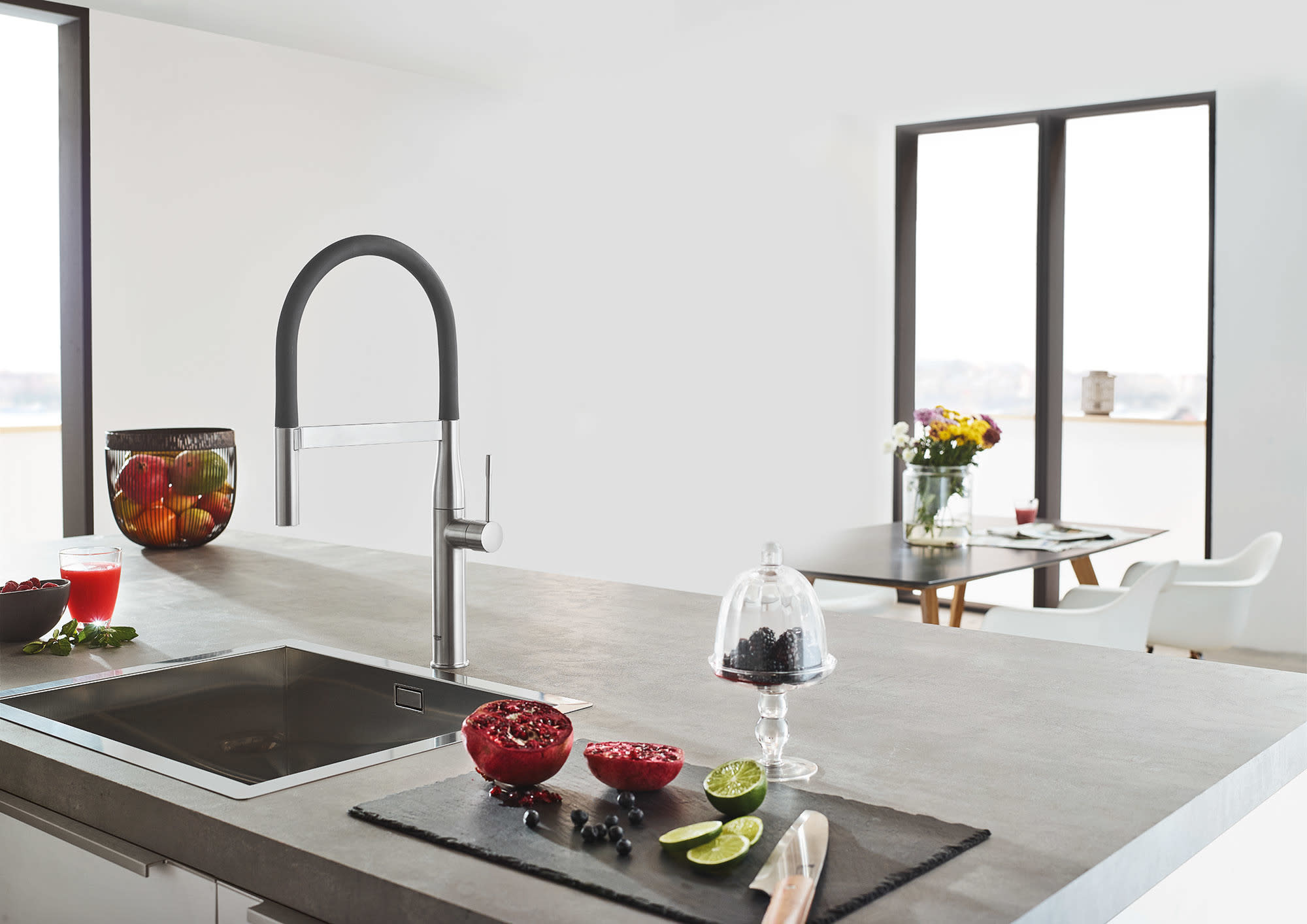 Grohe 30 295 COLOR Essence Pre-Rinse Spray Kitchen Faucet with Locking Push Button Control Chrome/Grey Faucet Kitchen Single Handle