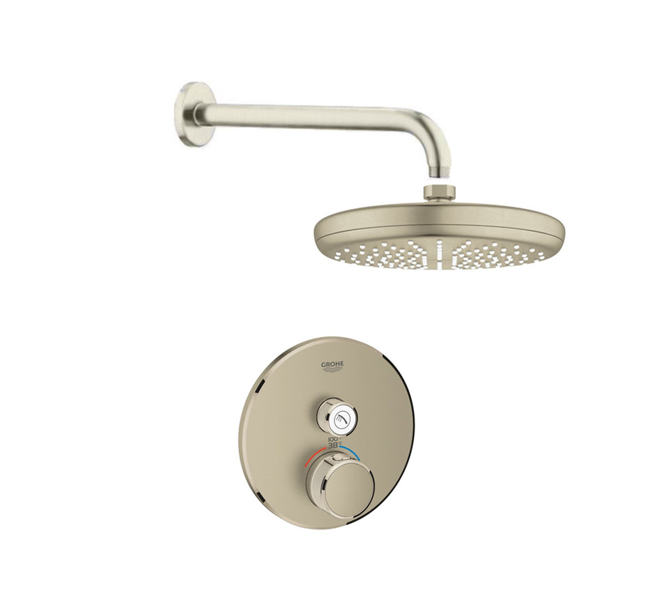 Grohe GSS-Grohtherm-CIR-02 A SmartControl Shower System with Shower Head Shower Arm Valve Trim and Rough In Brushed Nickel Showers Shower System