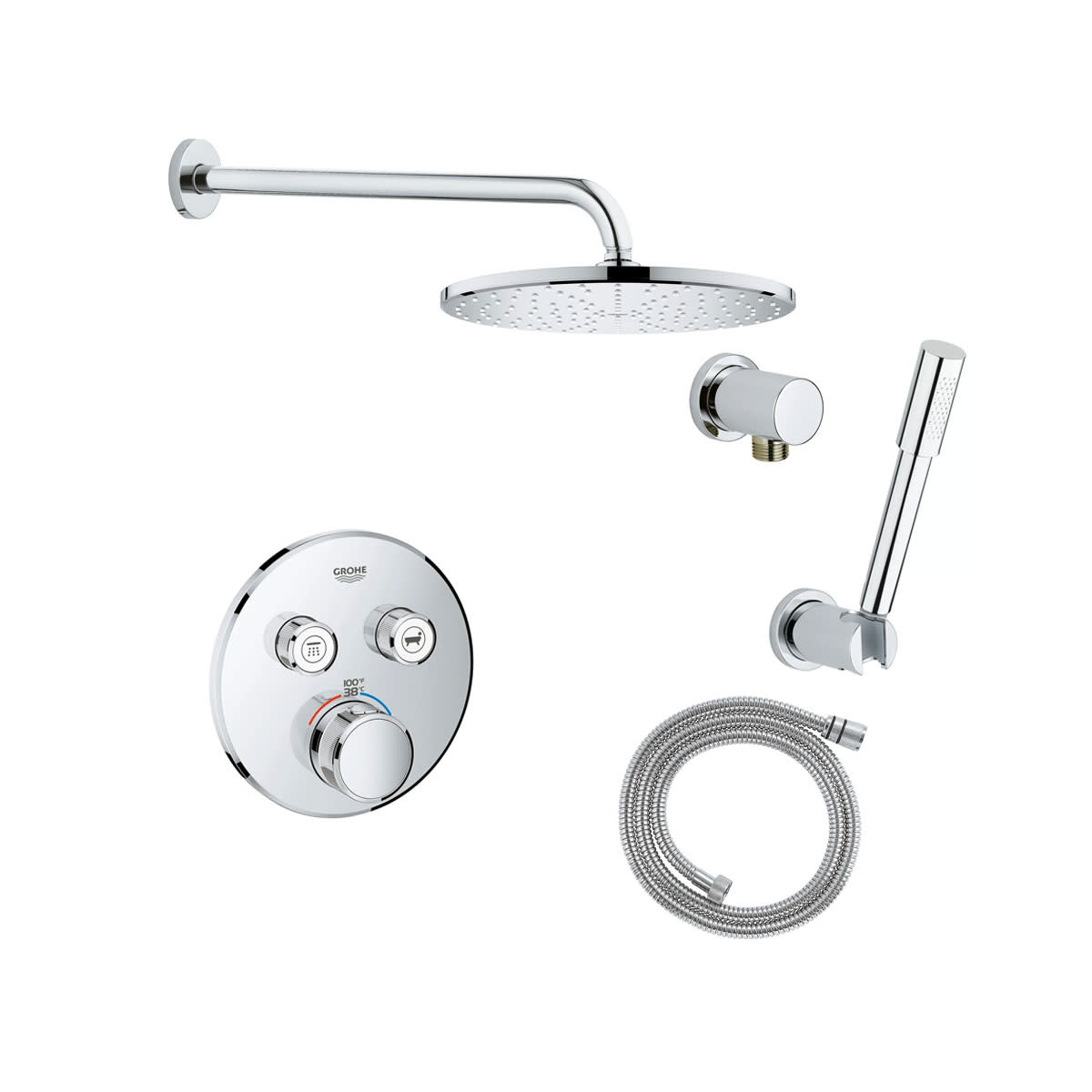 Grohe GSS-Grohtherm-CIR-18 Grohtherm Thermostatic Shower System with Rain Shower Head Hand Shower Shower Arm and Hose - Valve Included Starlight