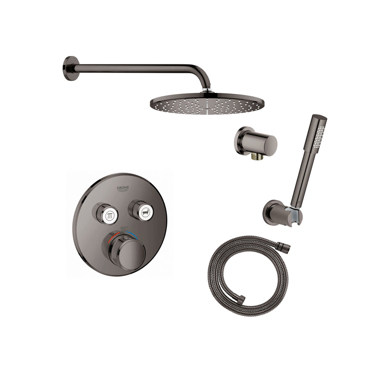 Grohe GSS-Grohtherm-CIR-18 Grohtherm Thermostatic Shower System with Rain Shower Head Hand Shower Shower Arm and Hose - Valve Included Hard