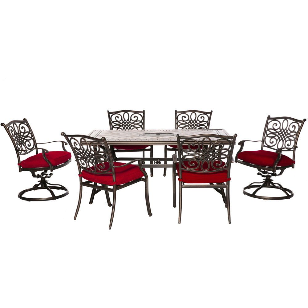 Hanover MONDN7PCSW-2 Monaco Seven Piece Tile Framed Fabric Outdoor Dining Set Red Outdoor Furniture Sets Dining