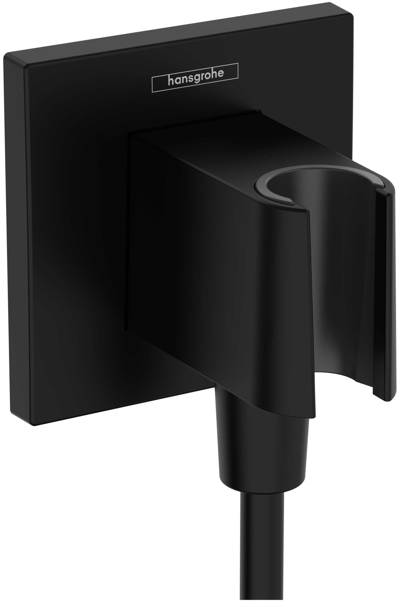 Hansgrohe 26889 FixFit E Square Wall Elbow with Handshower Holder - Less Hose Matte Black Bath and Shower Accessories Shower Components Hand Shower