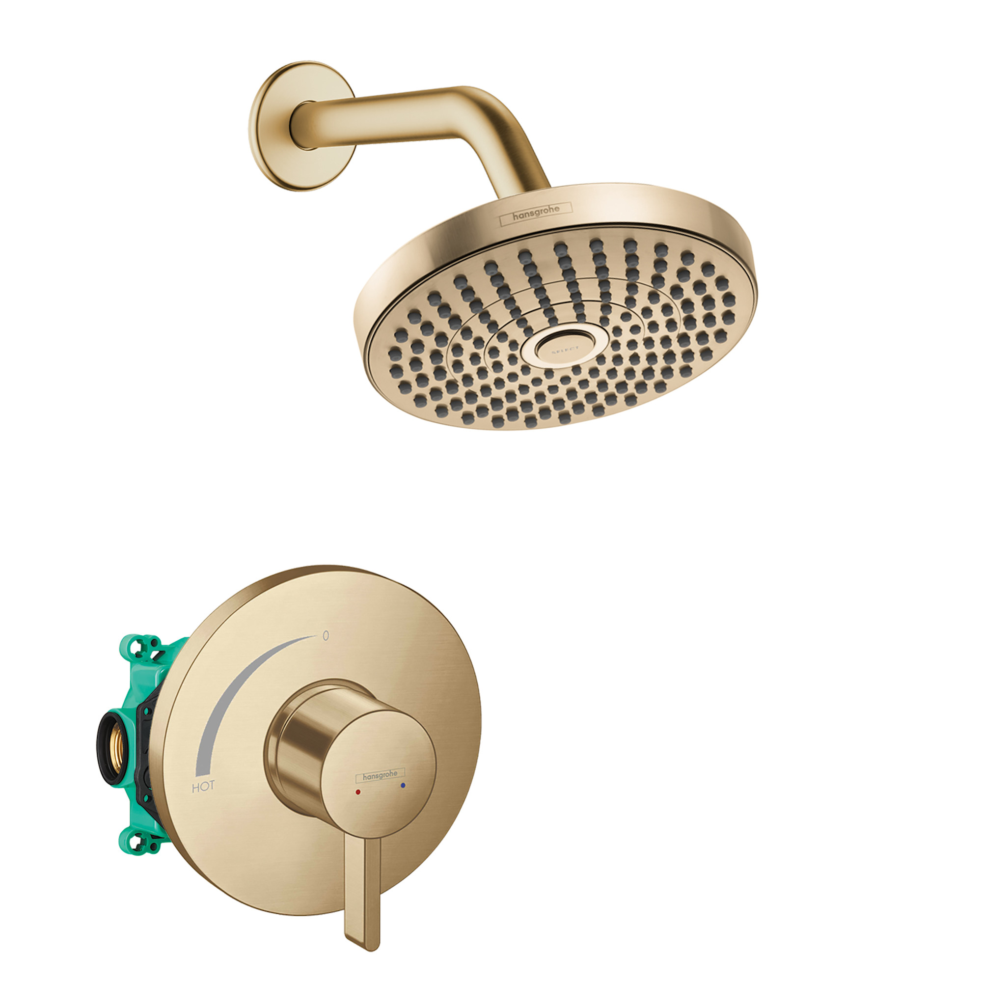 Hansgrohe HG-CROMAPB-1.75 Croma Shower Only Trim Package with 2 GPM Multi Function Shower Head Shower Arm and Valve Trim - Includes Rough-In Brushed