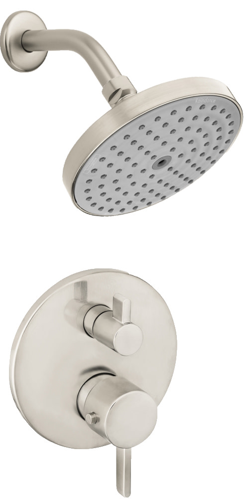 Hansgrohe HG-T001 S Shower Faucet with Thermostatic / Volume Control Valve Trim Metal Lever Handles Shower Arm and Single Function Shower Head Less