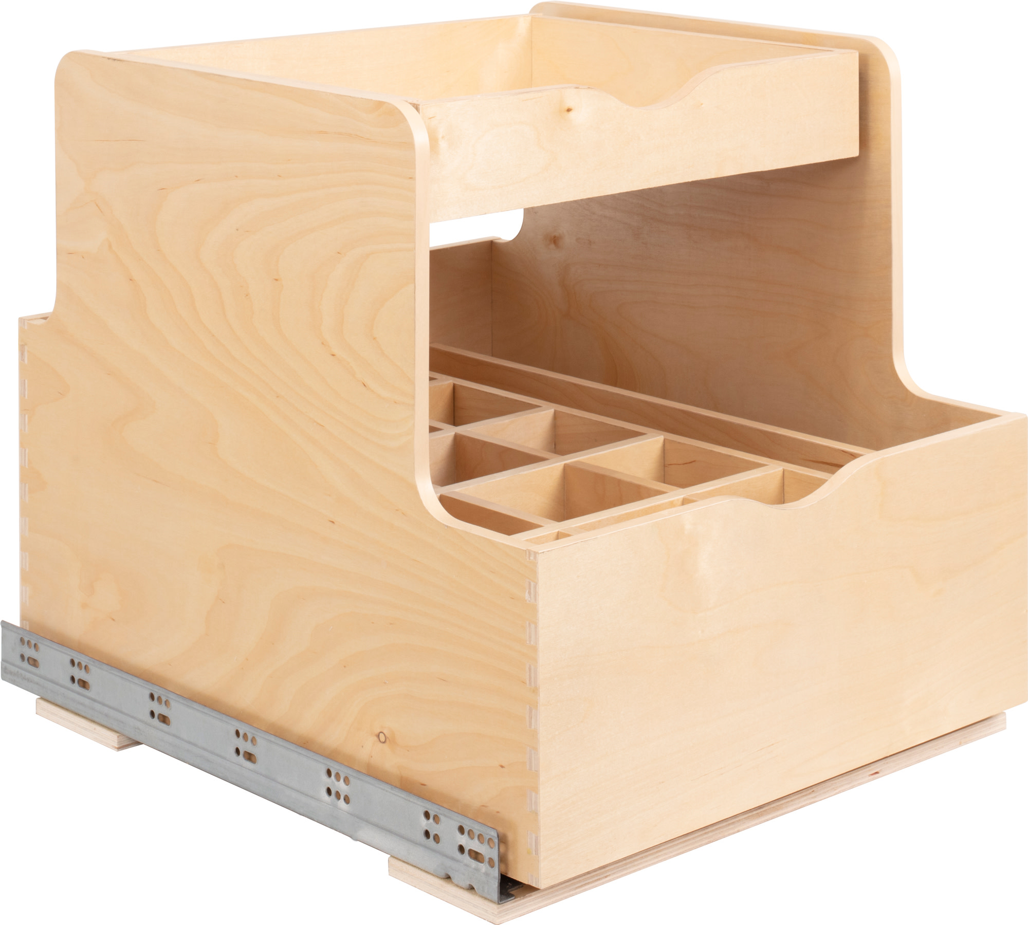 Hardware Resources ROBTD21 21" Wood Kitchen Cabinet Rollout Double Bottle Drawer for 24" Cabinets White Birch Storage and Organization Cabinet and