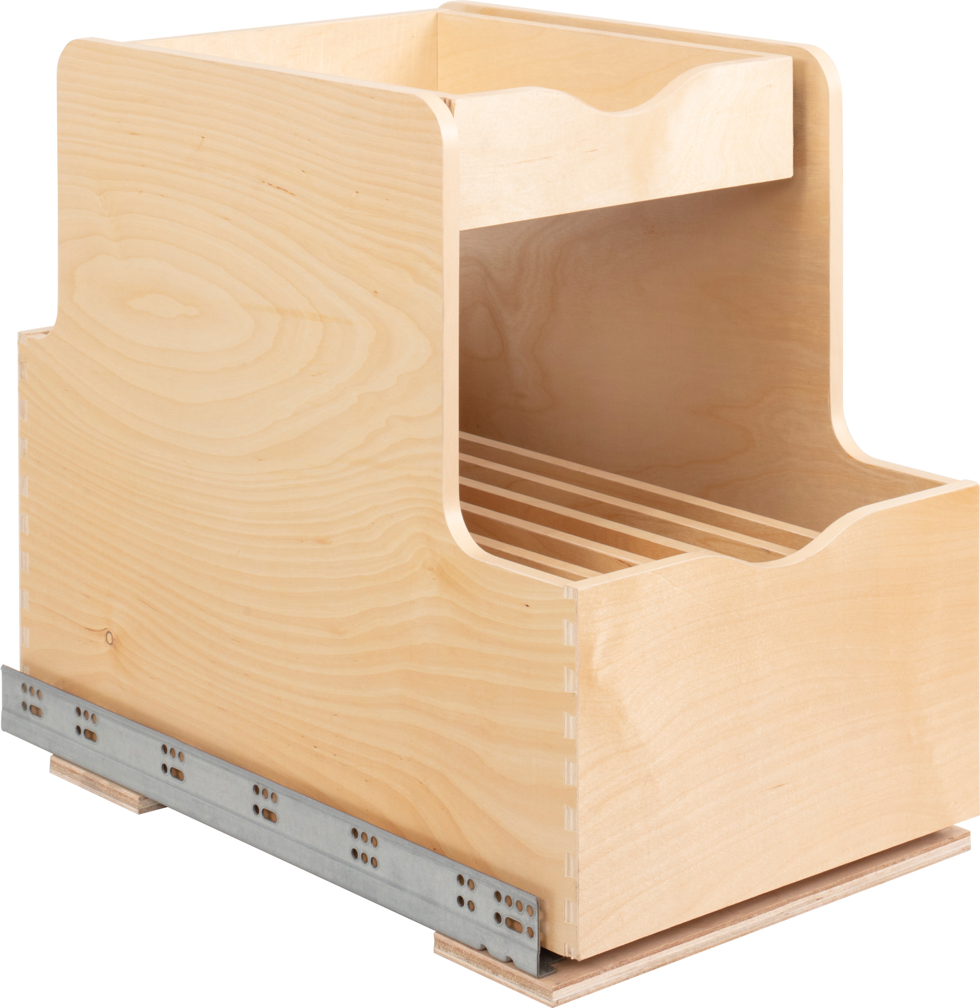 Hardware Resources ROCWD15 15" Wood Kitchen Cabinet Rollout Double Cookware Drawer for 18" Cabinets White Birch Storage and Organization Cabinet and