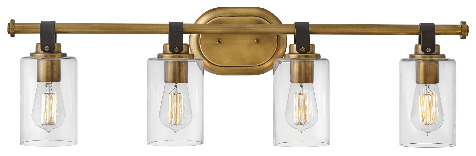 Photos - Chandelier / Lamp Hinkley Lighting 52884 Halstead 4 Light 32" Wide Bathroom Vanity Light with Clear Glass Shades Heritage Brass Indoor Lightin 