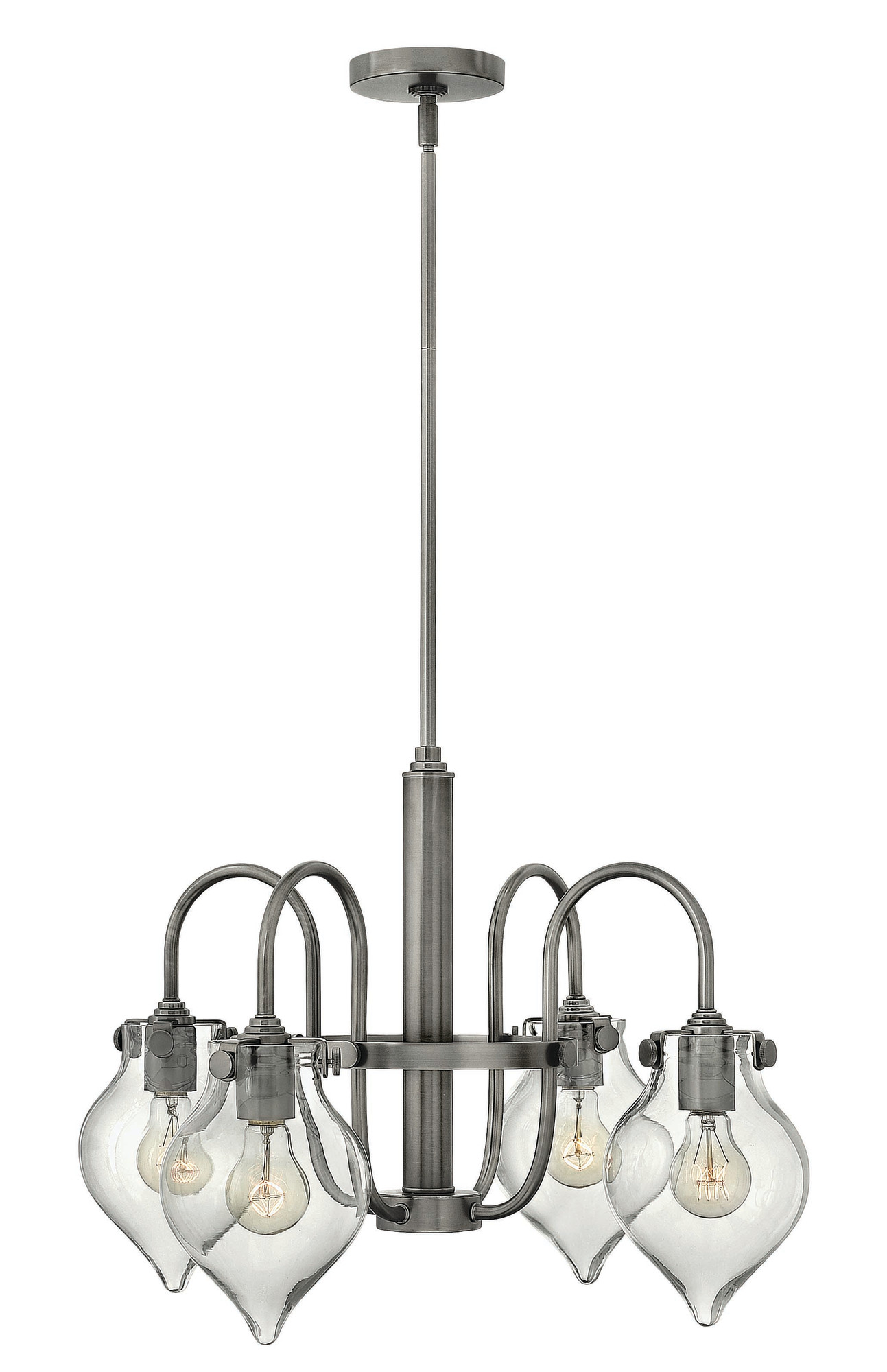 Photos - Chandelier / Lamp Hinkley Lighting 3047 Congress 4 Light 1 Tier Chandelier with Clear Teardrop Shade Antique Nickel Indoor Lighting Chandelier 