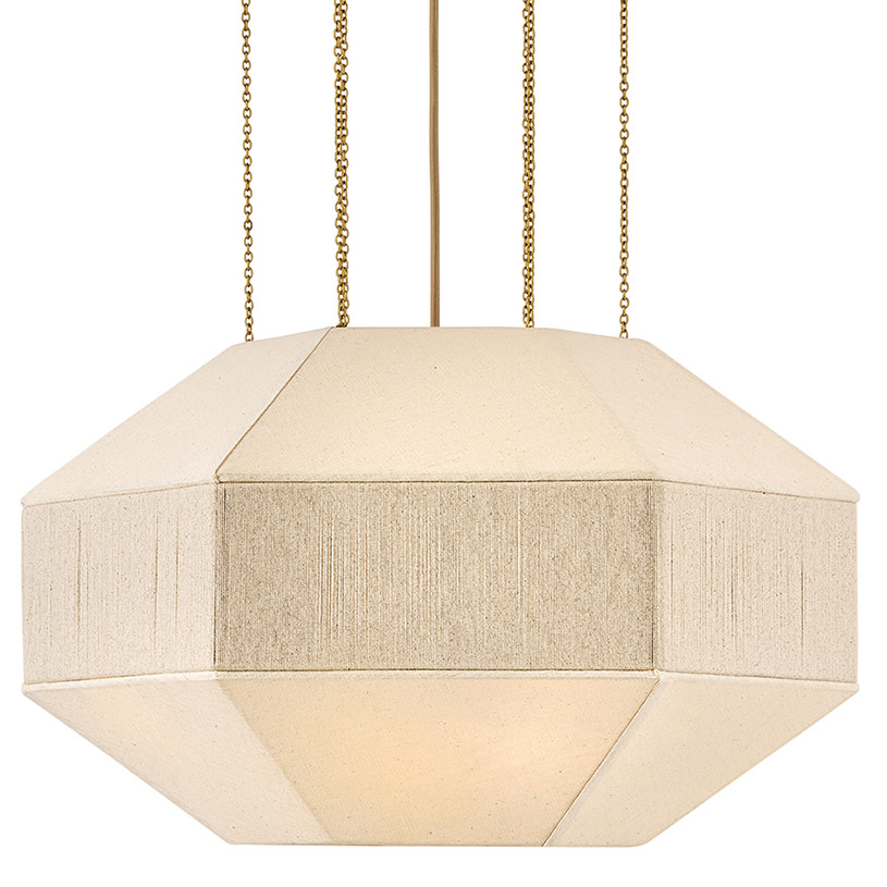 Photos - Chandelier / Lamp Hinkley Lighting 47494 Lyla 4 Light 24" Wide Drum Chandelier with Linen Shade Lacquered Brass Indoor Lighting Chandeliers 47 
